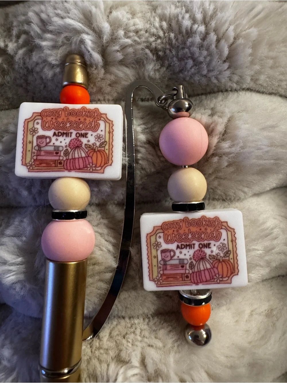 Beaded Ticket Charm Pen and Bookmark Set